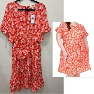 MICHAEL Michael Kors Women's Palm Ruffle-Sleeve Dress Above Knee Crew Neck Sz 3X